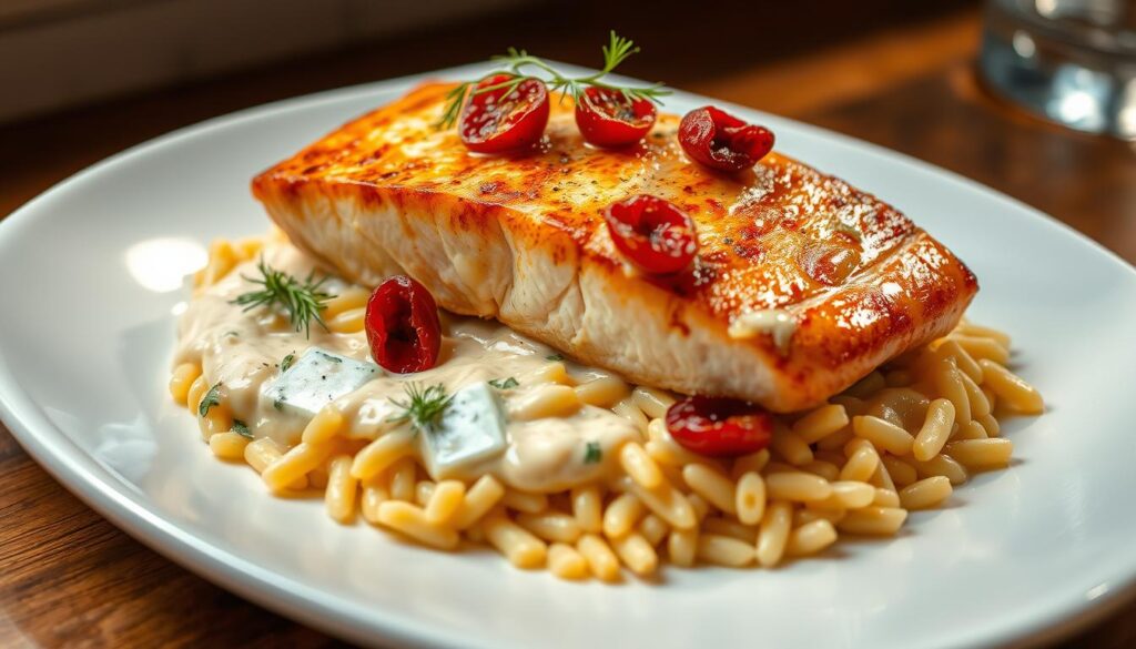 creamy sun-dried tomato salmon & orzo creamy sun-dried tomato salmon & orzo