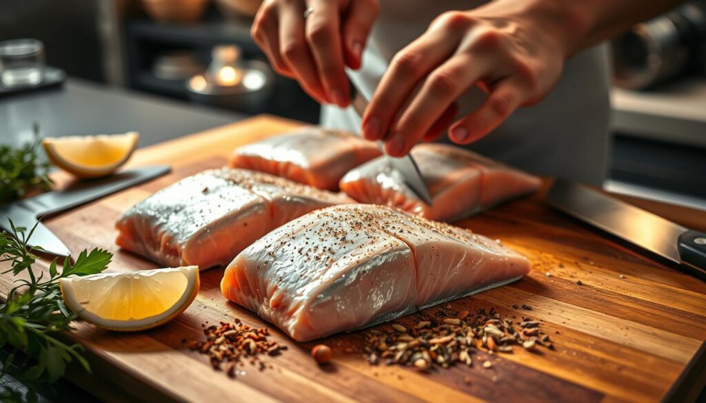 preparing salmon fillets preparing salmon fillets