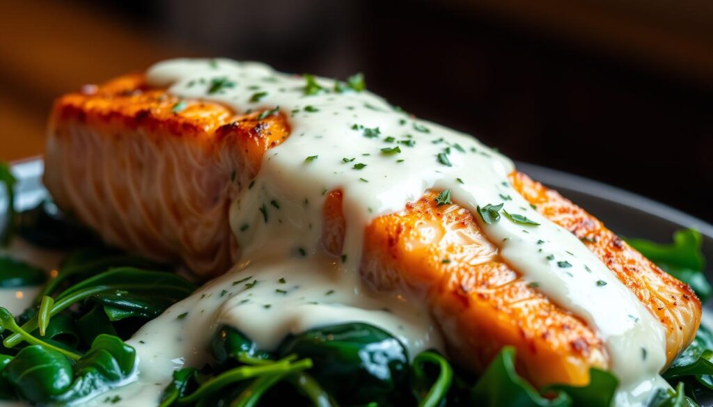 salmon with spinach cream sauce salmon with spinach cream sauce