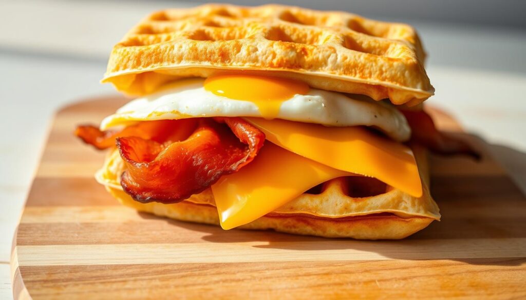 waffle breakfast sandwich waffle breakfast sandwich